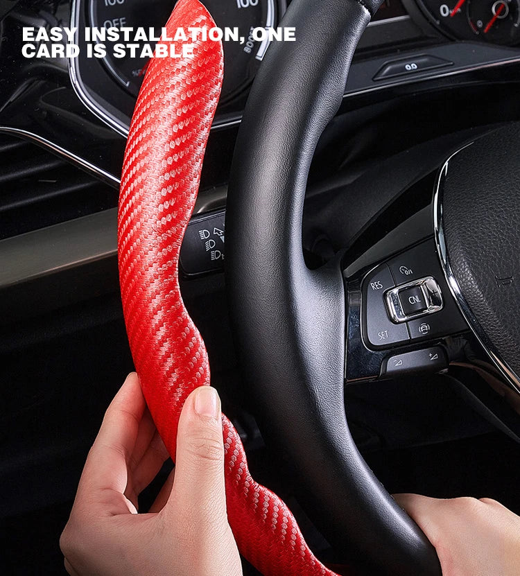 2Pcs Carbon Fiber Leather Car Steering Cover